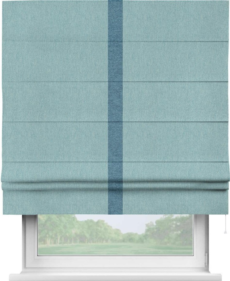 Римская штора «Кортин» с кантом Хайвэй, для проема, ткань твид блэкаут, небесно-голубой